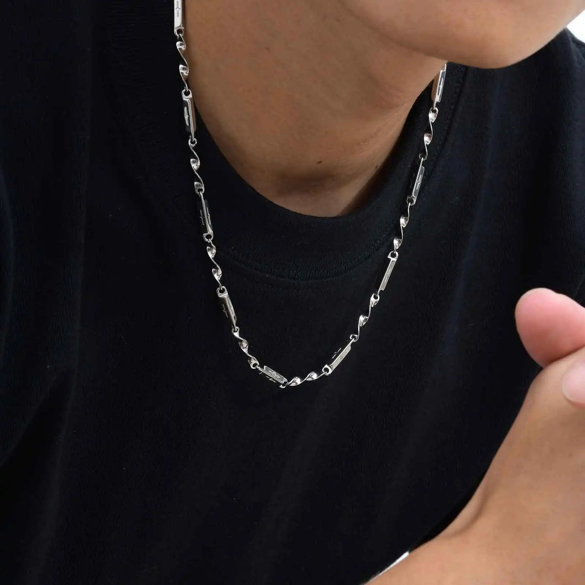 Mobius Bamboo Chain Stainless Steel Necklace for Men Boys, Cross Hollow Tube 3mm Collar Necklace, Causal Fashion Jewelry Gift