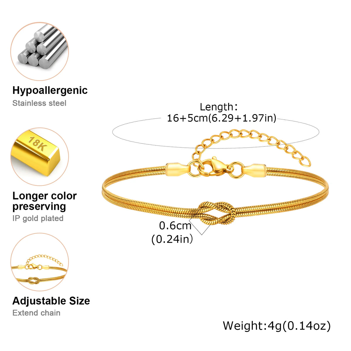 Fashion Love Knot Couple Bracelet Set, Stainless Steel Round Snake Chain Bracelets for Women Men Jewelry Valentine's Gift