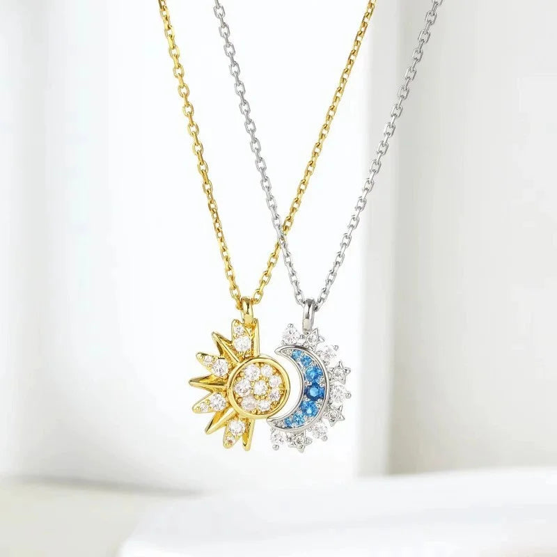 New Copper Metal Sun Moon Couple Necklace Fashion Chain for Men and Women Good Friend Gifts Trend Jewelry
