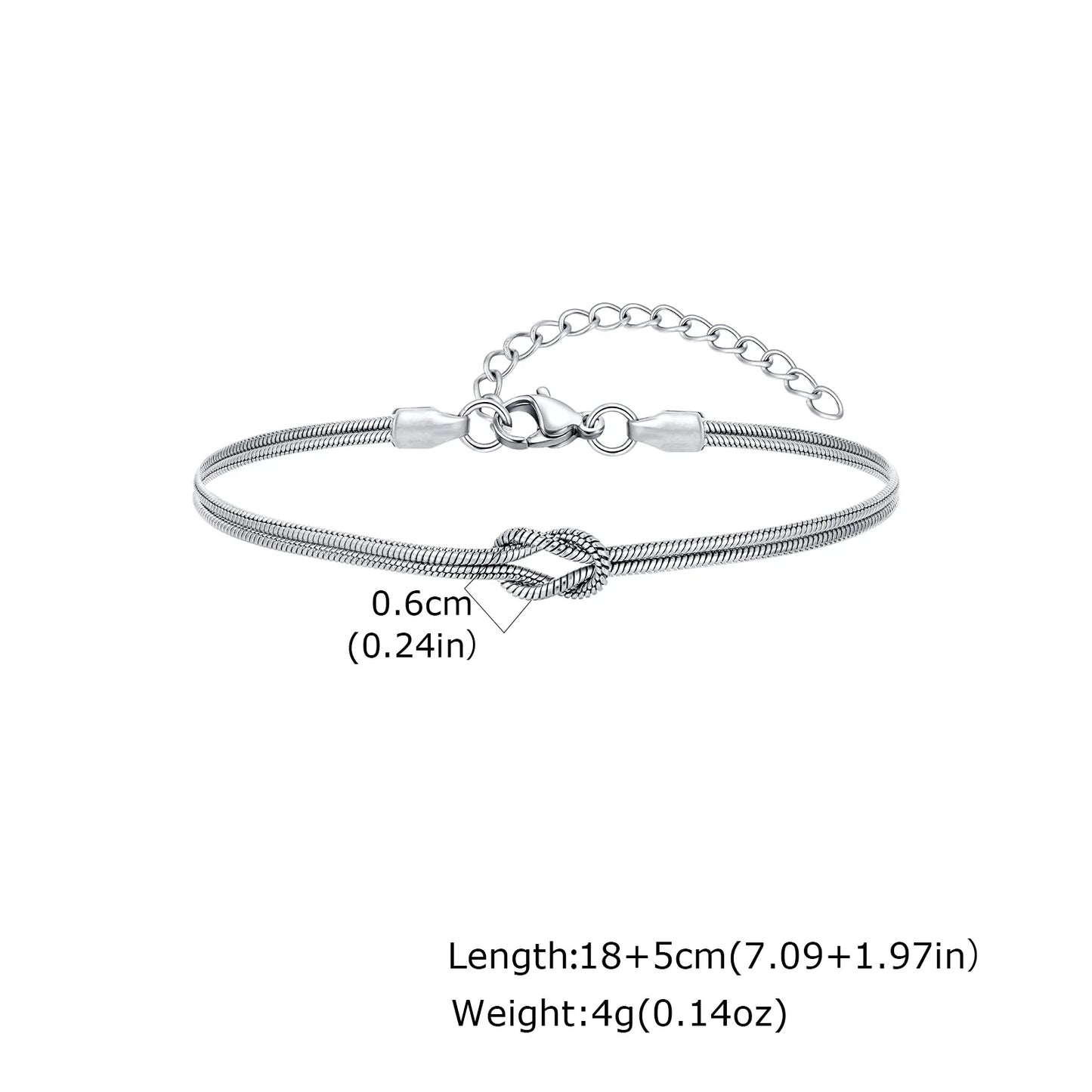 Fashion Love Knot Couple Bracelet Set, Stainless Steel Round Snake Chain Bracelets for Women Men Jewelry Valentine's Gift