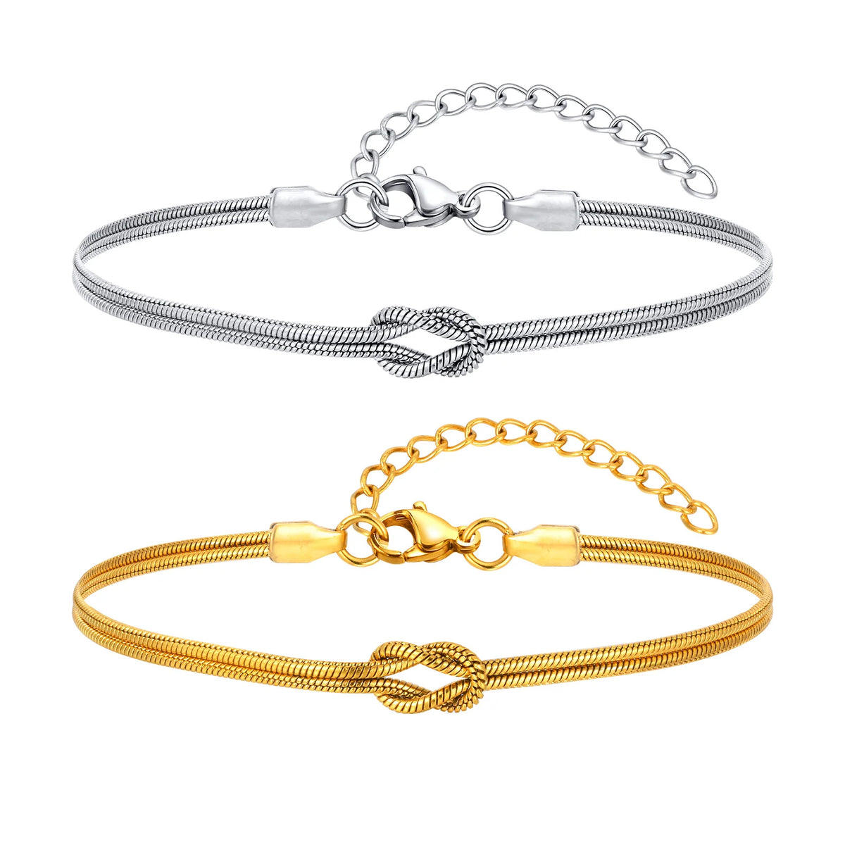Fashion Love Knot Couple Bracelet Set, Stainless Steel Round Snake Chain Bracelets for Women Men Jewelry Valentine's Gift