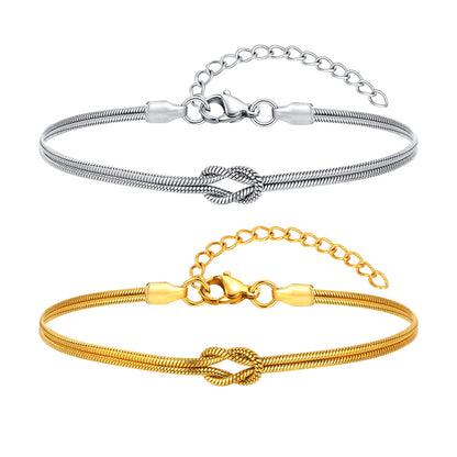 Fashion Love Knot Couple Bracelet Set, Stainless Steel Round Snake Chain Bracelets for Women Men Jewelry Valentine's Gift